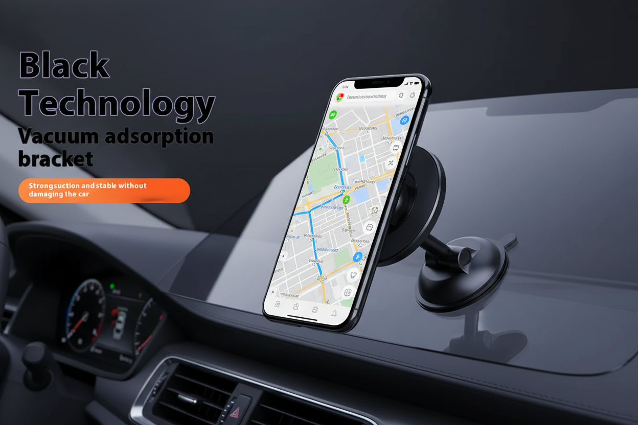 Upgraded 360° Nano Gel Vacuum Magnetic Phone Holder mounted on car windshield holding smartphone