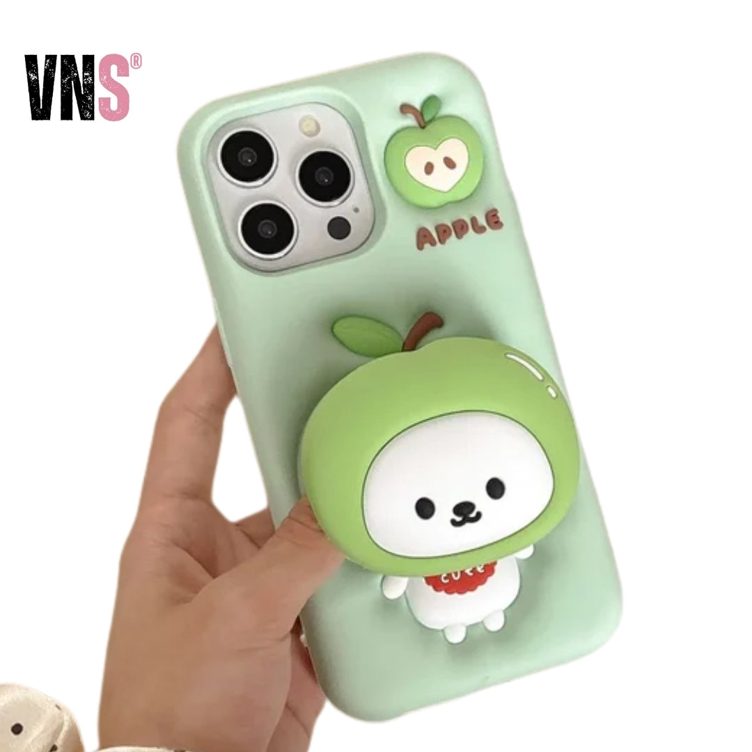 Cute  Apple  holder Stand Phone Case for IPhone16e 16 15 14 13Pro Max Plus Shockproof Silicone Soft Anti-drop luxury Back Cover