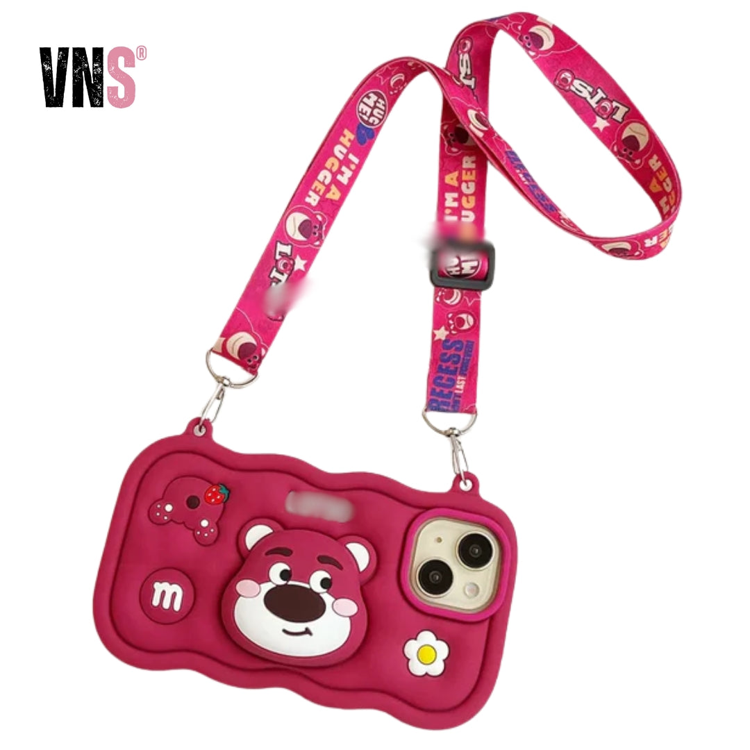 Cartoon Cute Head Holder Phone Case For iphone 16 15 14 Plus 13 12 Pro Max 11 With Lanyard Soft Silicone Cover