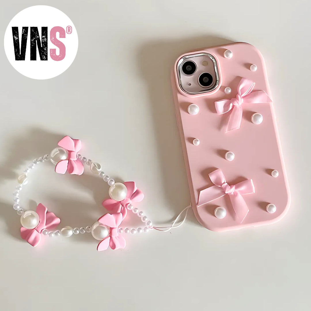 For iPhone 15 14 13 12 11 Pro Max Case 3D Pearl Bowknot Drop-proof Silicone Protective Cover