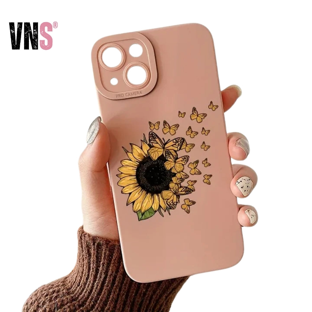 Butterfly Flowers Sunflower Square Silicone Case for IPhone 11 12 13 14 15 Pro Max XR XPlus SE 2020 Shockproof Matte Soft Cover