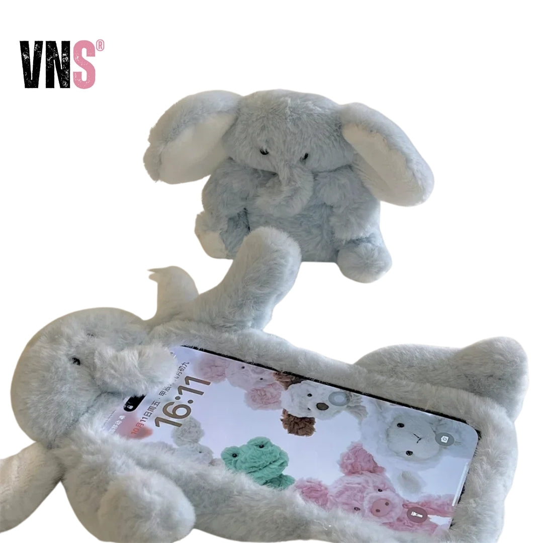 Phone Cases for IPhone16 11 12 13 14 15 Pro Max Case Cartoon Cute Plush Bow Elephant Oft 3D Furry Fur Silicone Warm Back Cover