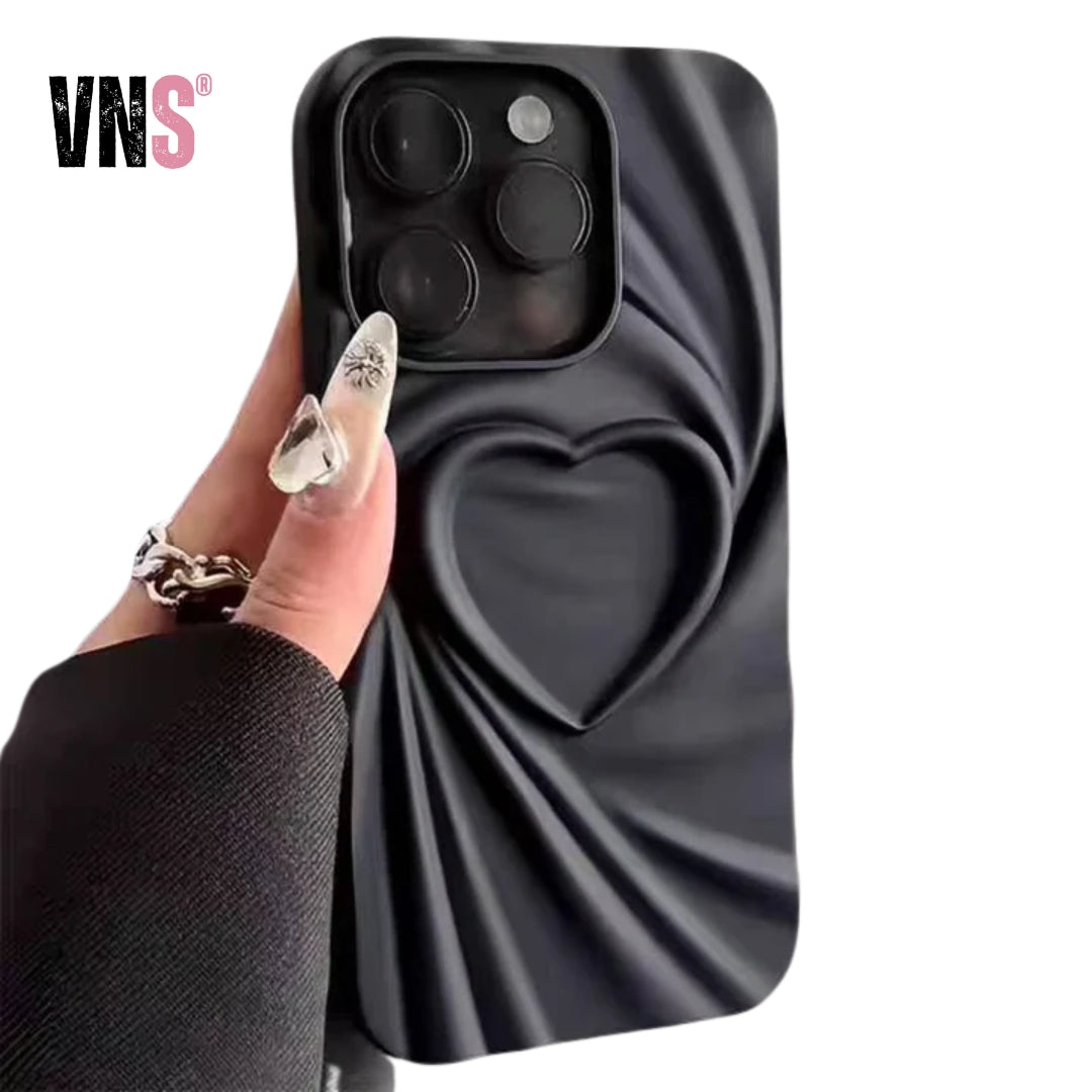 Phone Case For iPhone 13 14 15 Pro Max 16 Plus 11 12 ProMax Soft Matte Silicone Full Cover Fashion Fold Wrinkle 3D Love Heart