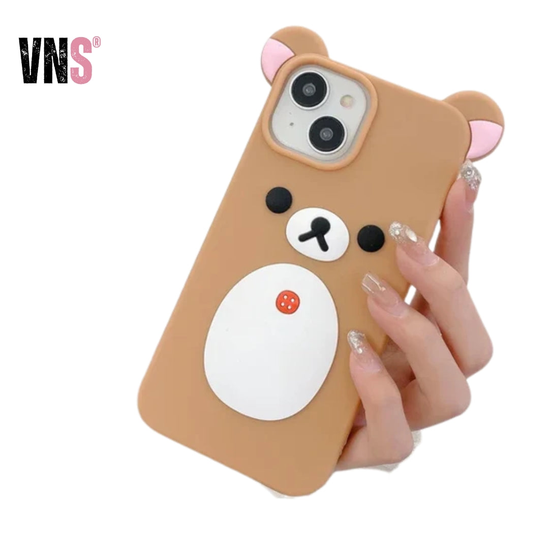 Cartoon Cute 3D Pink Ears Big Mouth Bear Silicone Soft Case for IPhone 12 13 14 15 16 Pro Max 11 15Pro 14Pro IPones Back Cover