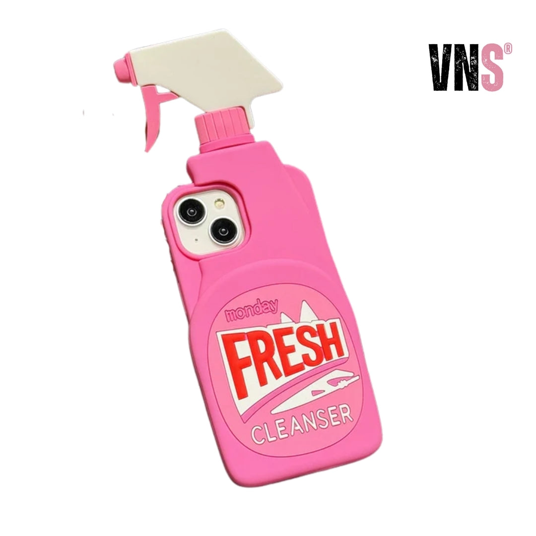 Pink Chic Fresh Clean Bottle Style 3D Cartoon Silicon Rubber Soft Phone Case for iPhone 15 Pro Max 14 13 Pro 12 11 15 14 Pro