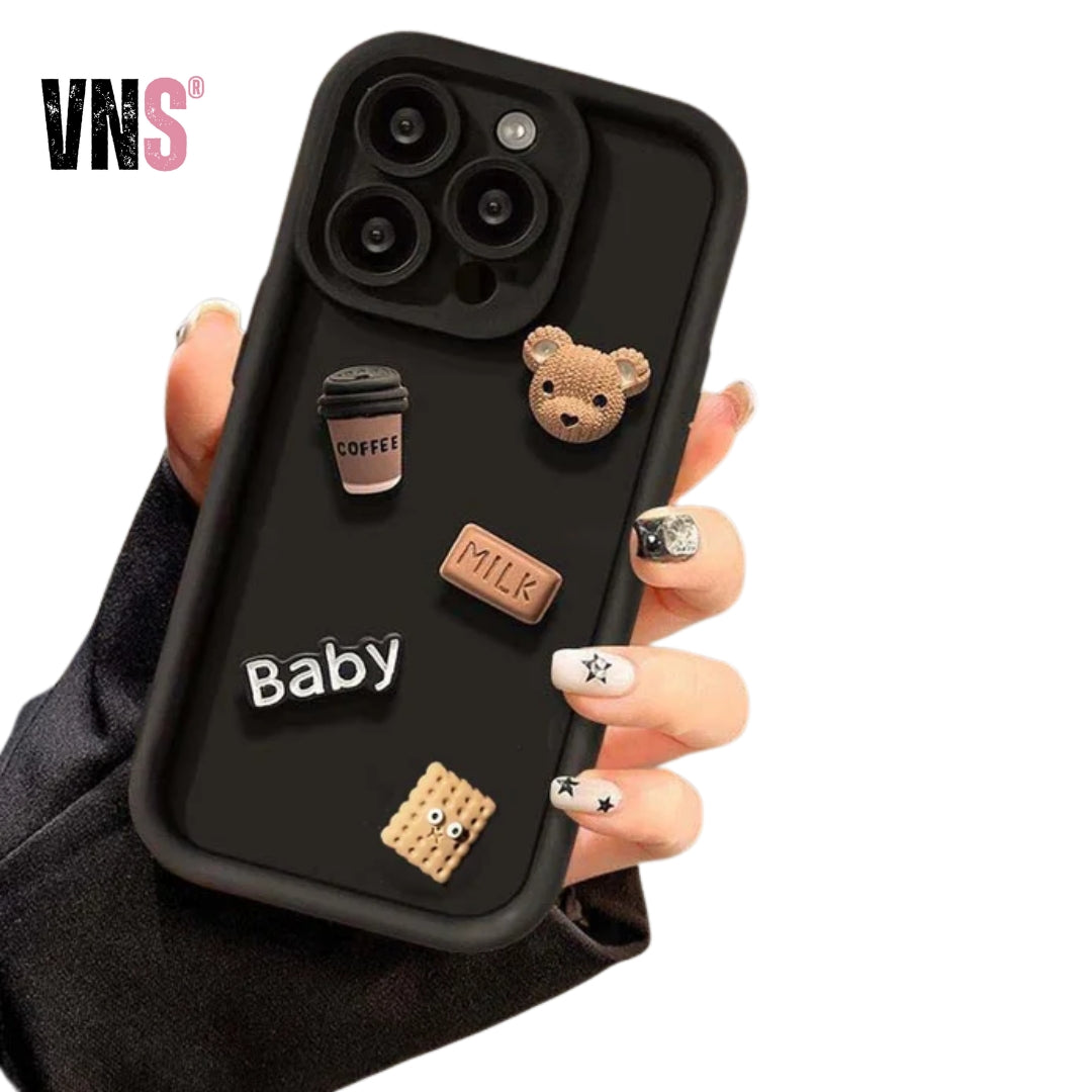 Case For iPhone 15 12 11 13 14 Pro Max 16 Pro 7 8 Plus X XS XR 15pro Cases Soft Matte Cover Cute 3D Bear Coffee Cartoon Silicone