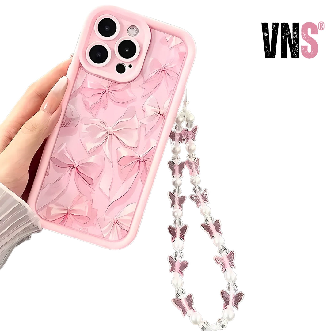 Pink Bow Pattern Silicone Phone Case For iPhone 16 Pro Max 15 14 13 12 11 Pro Max 16E X XS XR 7 8 Plus Butterfly Charm Cover