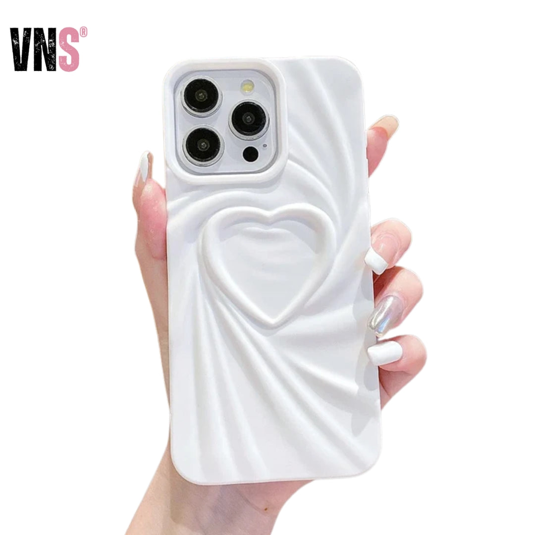 Phone Case For iPhone 13 14 15 Pro Max 16 Plus 11 12 ProMax Soft Matte Silicone Full Cover Fashion Fold Wrinkle 3D Love Heart
