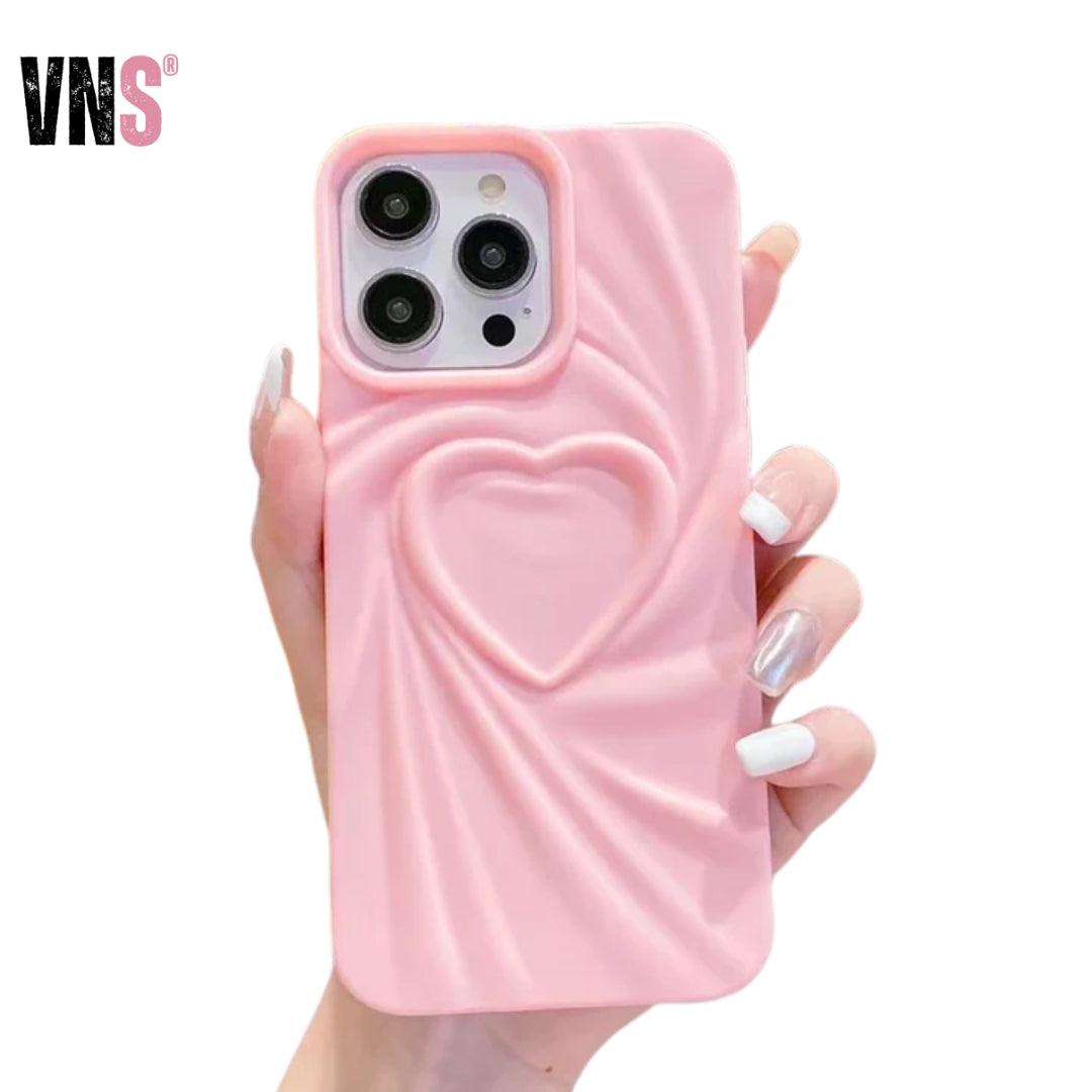 Phone Case For iPhone 13 14 15 Pro Max 16 Plus 11 12 ProMax Soft Matte Silicone Full Cover Fashion Fold Wrinkle 3D Love Heart