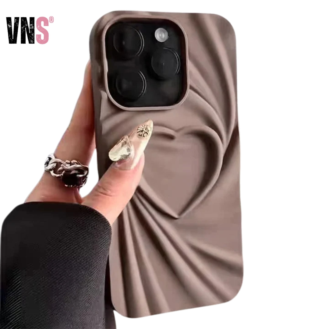 Phone Case For iPhone 13 14 15 Pro Max 16 Plus 11 12 ProMax Soft Matte Silicone Full Cover Fashion Fold Wrinkle 3D Love Heart