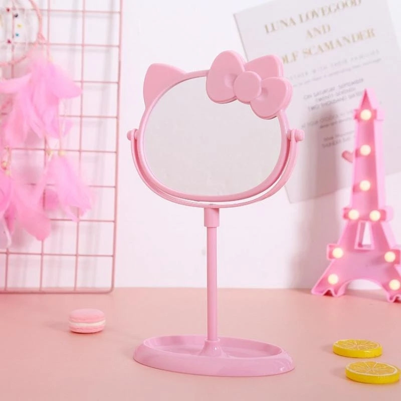 Miroir de bureau VNSPORT en forme de chat - Kawaii et miroir de maquillage de vanité pour vous dans la salle de bain ou la chambre - Rose, cadeau d'anniversaire pour les fans de Hello, Kitty 