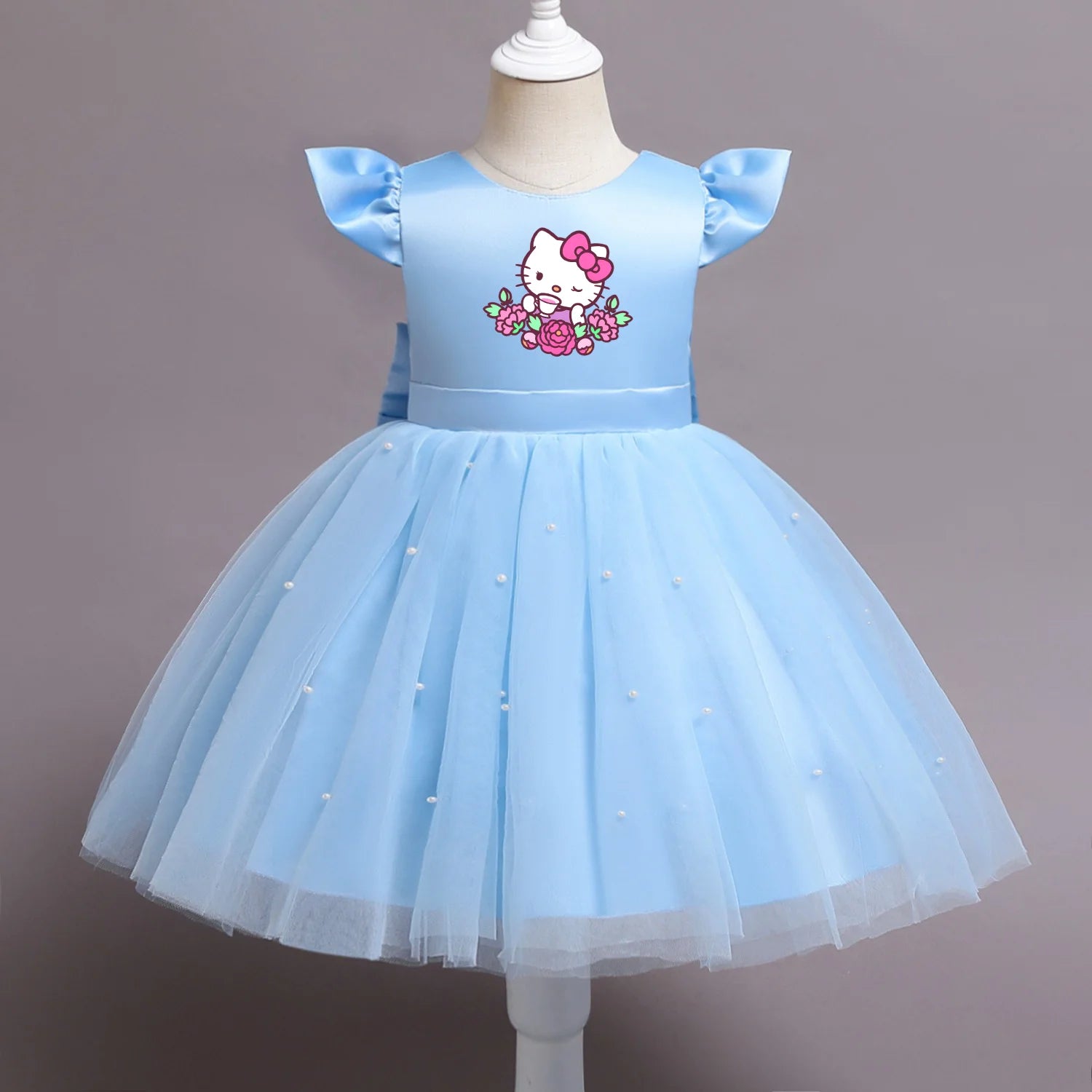 VNSPORT Hello Kitty Summer Girls Lace Dresses Tulle Tutu Princess Dresses Wedding Gown Party Wear Clothes Sleeveless birthday dress