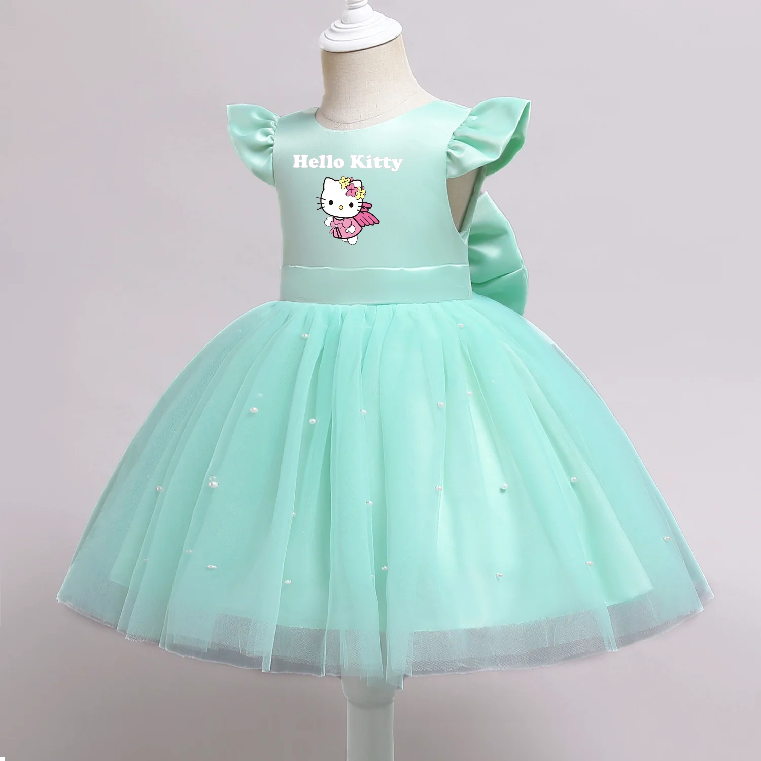 VNSPORT Hello Kitty Summer Girls Lace Dresses Tulle Tutu Princess Dresses Wedding Gown Party Wear Clothes Sleeveless birthday dress