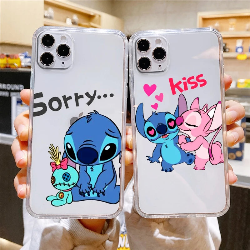 Cute Stitch Transparent Phone Case For Apple iPhone 15 14 13 12 11 Mini XS XR X Pro MAX 8 7 6 Plus Cover