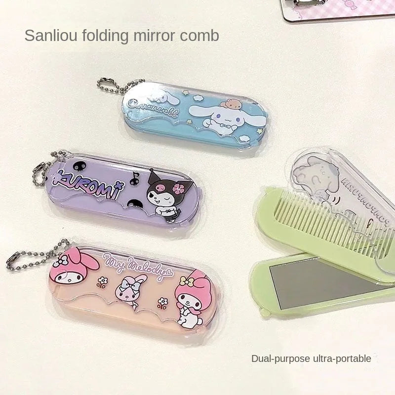 VNSPORT hello kitty mirror cute cartoon kawaii makeup mirror small mirror portable foldable mini comb kuromi keychain