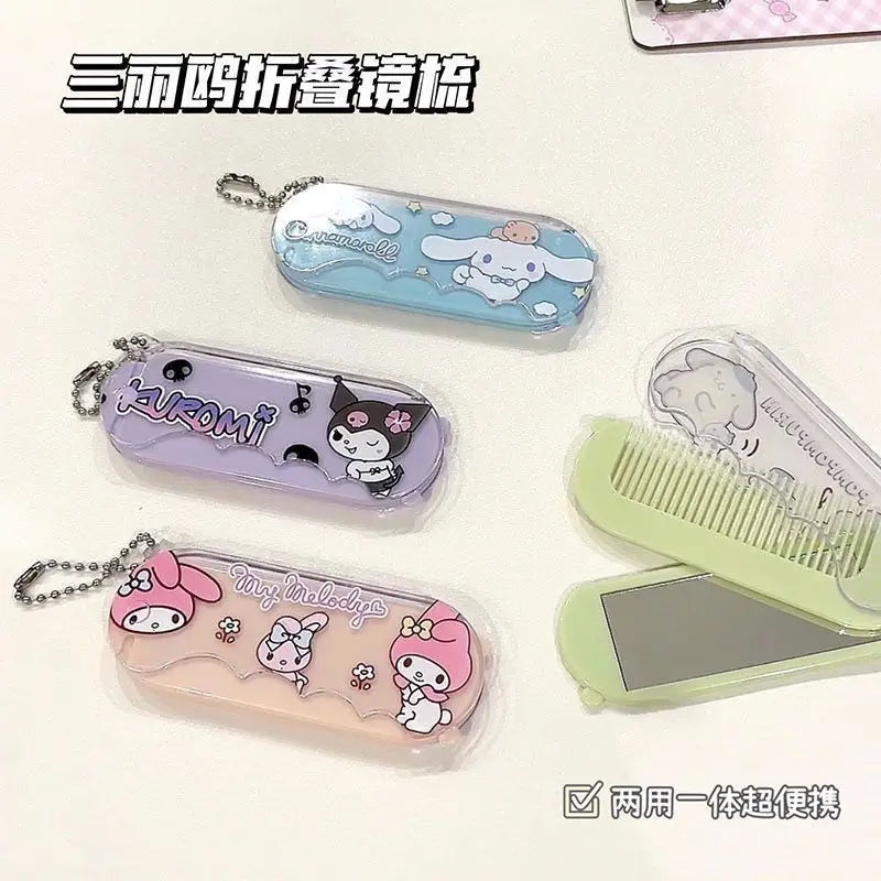 VNSPORT hello kitty mirror cute cartoon kawaii makeup mirror small mirror portable foldable mini comb kuromi keychain