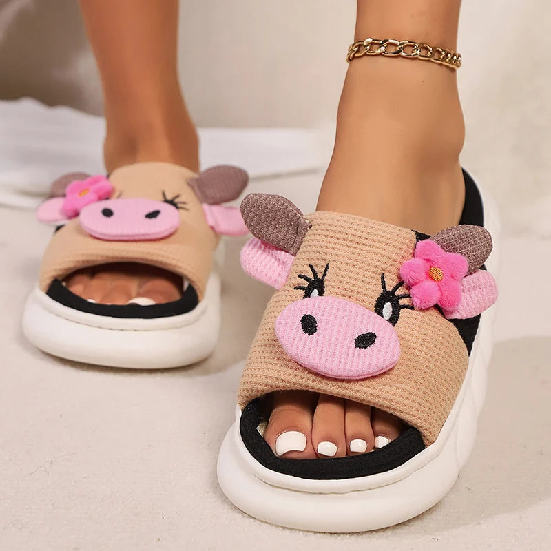 VNSPORT Lovely Milk Cow Indoor Slippers for Women