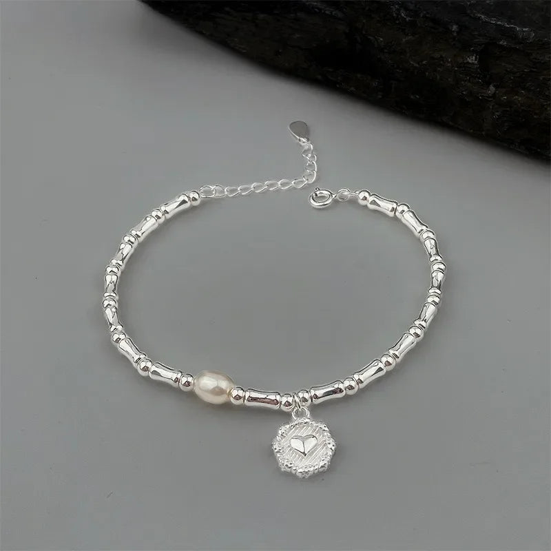 VNSPORT 925 Sterling Silver Bracelet Partial Pearls Knots Bracelets