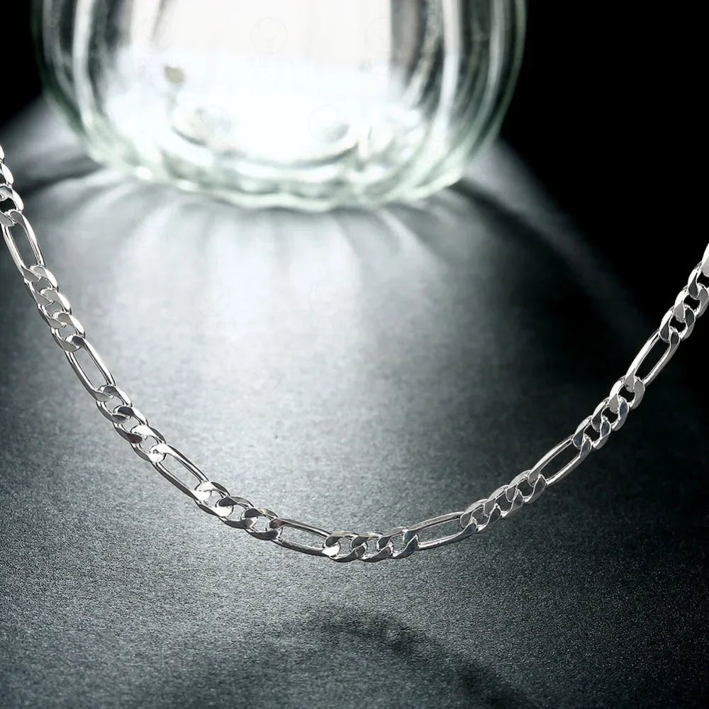 40-75cm 925 Silver 4mm Figaro Chain Necklace