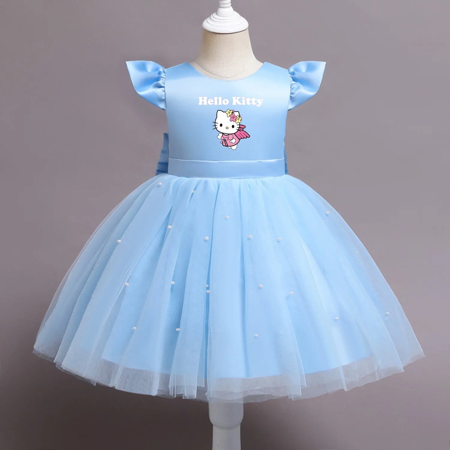 VNSPORT Hello Kitty Summer Girls Lace Dresses Tulle Tutu Princess Dresses Wedding Gown Party Wear Clothes Sleeveless birthday dress