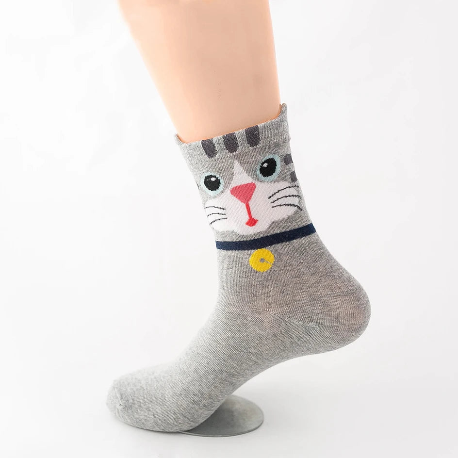 VNSPORT 5 Pairs Women Socks Cartoon Cat Cute Funny Personality Soft Comfortable Chrismas Gift High Quality Cotton Socks For Women