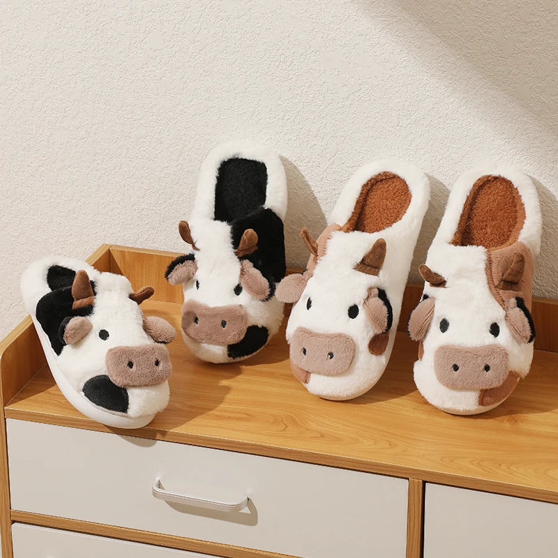 VNSPORT Winter Unisex Cartoon Cow Warm Plush Slippers