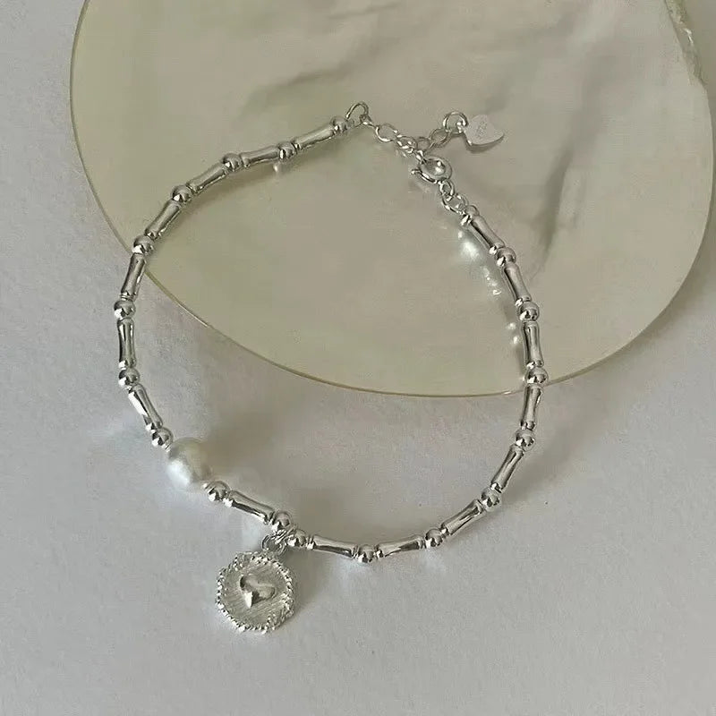 VNSPORT 925 Sterling Silver Bracelet Partial Pearls Knots Bracelets