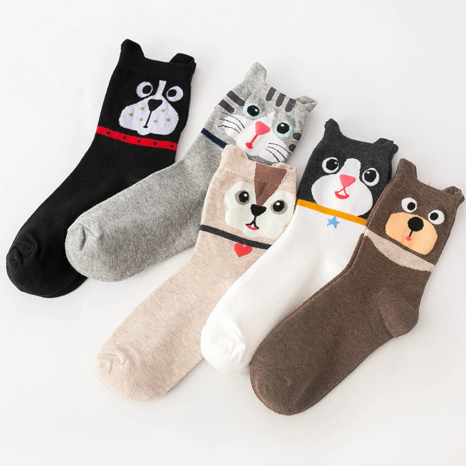 VNSPORT 5 Pairs Women Socks Cartoon Cat Cute Funny Personality Soft Comfortable Chrismas Gift High Quality Cotton Socks For Women