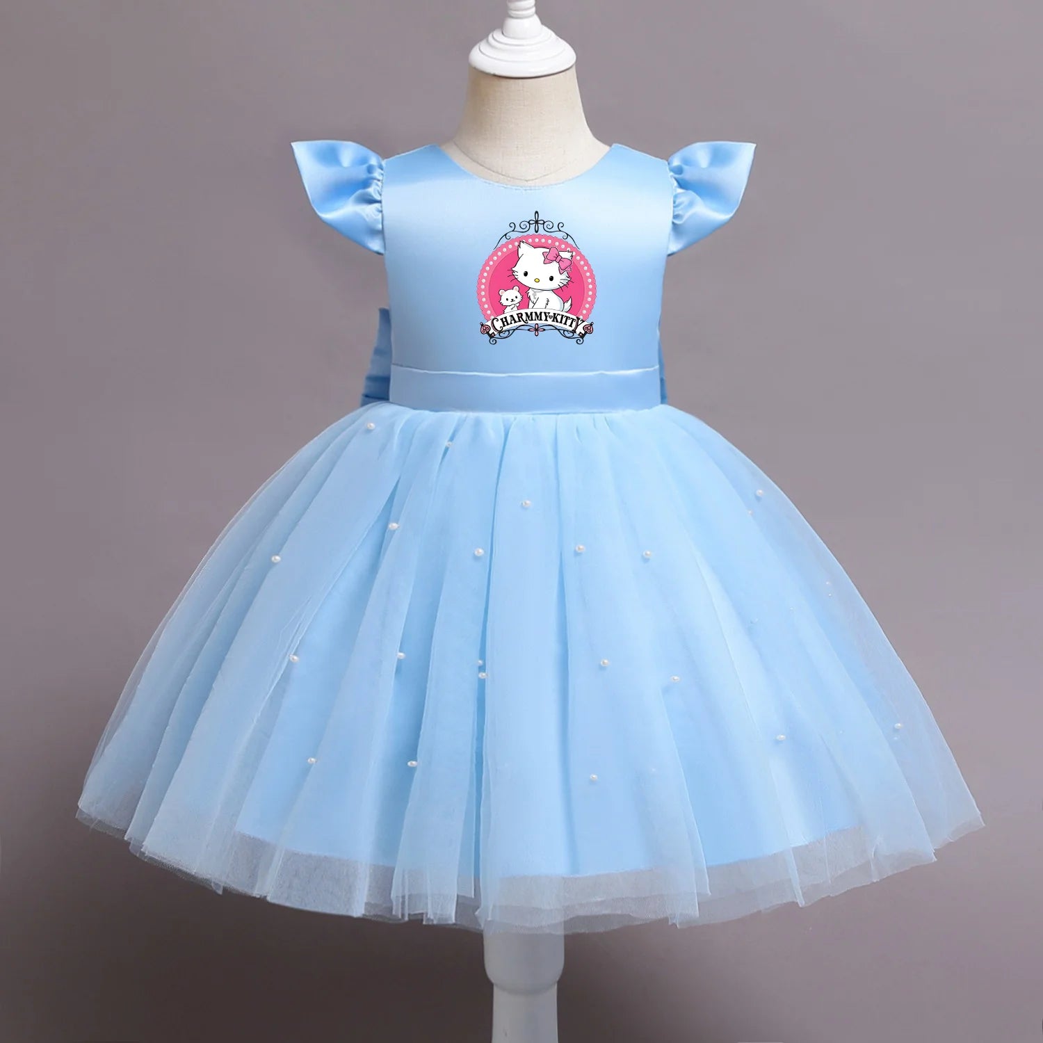 VNSPORT Hello Kitty Summer Girls Lace Dresses Tulle Tutu Princess Dresses Wedding Gown Party Wear Clothes Sleeveless birthday dress