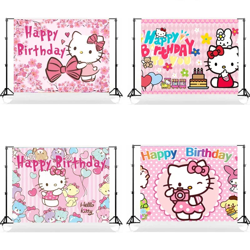 VNSPORT Hello Kawaii Kitty Birthday Party Backdrop - Background Cute Cartoon Photo Banner Decor