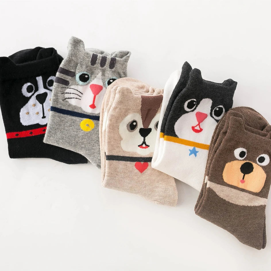 VNSPORT 5 Pairs Women Socks Cartoon Cat Cute Funny Personality Soft Comfortable Chrismas Gift High Quality Cotton Socks For Women