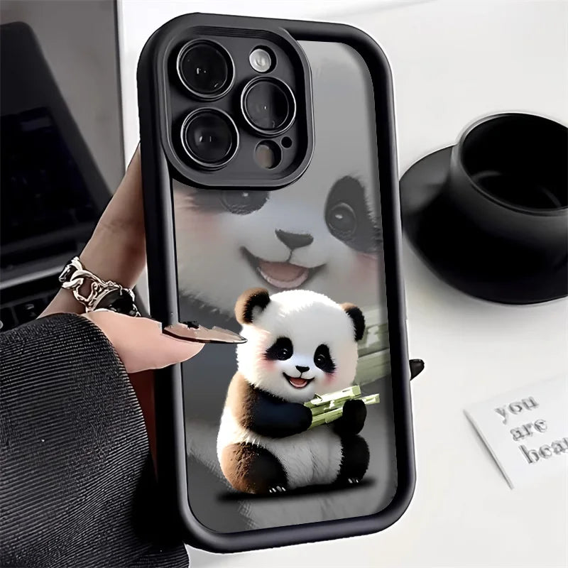 Soft Liquid Silicone Phone Case For iPhone 15 Pro 13 11 12 16 14 Pro Max XR XS X 7 8 Plus SE Shockproof Bumper Cute Panda Cover