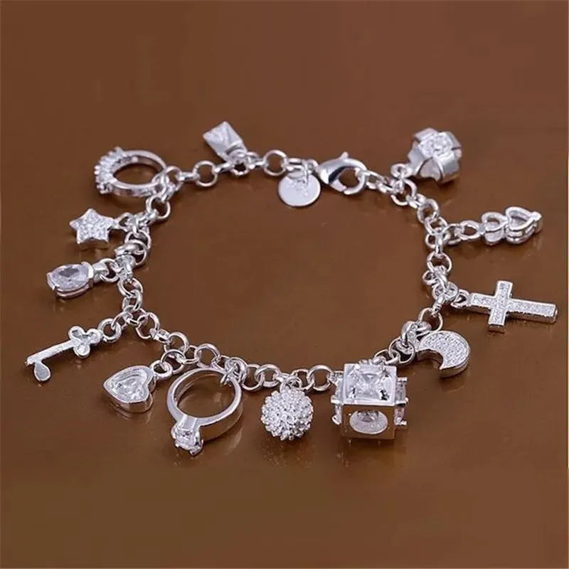 VNSPORT Bracelet European and American Silver Fashion Thirteen Pendant Bracelet