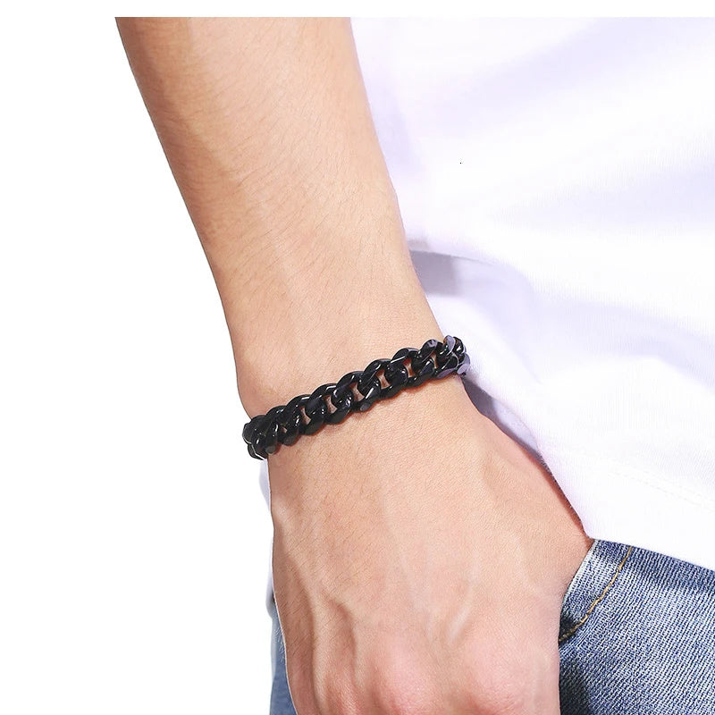 VNSPORT Fashion Stainless Steel Men Curb Cuban Chain Bracelet