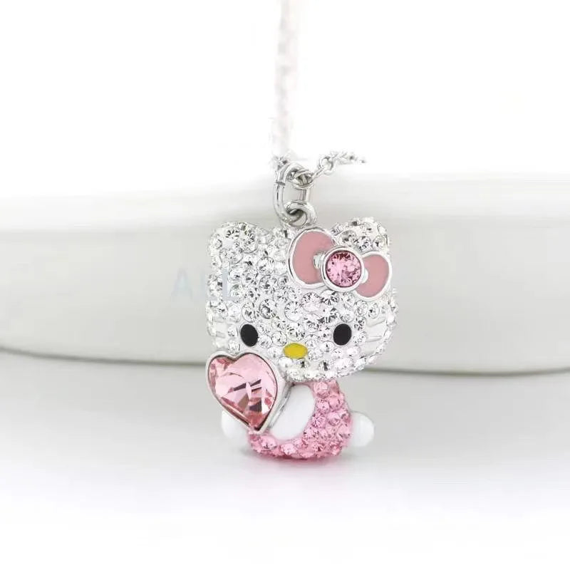 VNSPORT Hello Kitty Necklace Diamond Kitty Pendant Girls Fashion Decoration Clavicle Chain Kids Birthday Holiday Gift