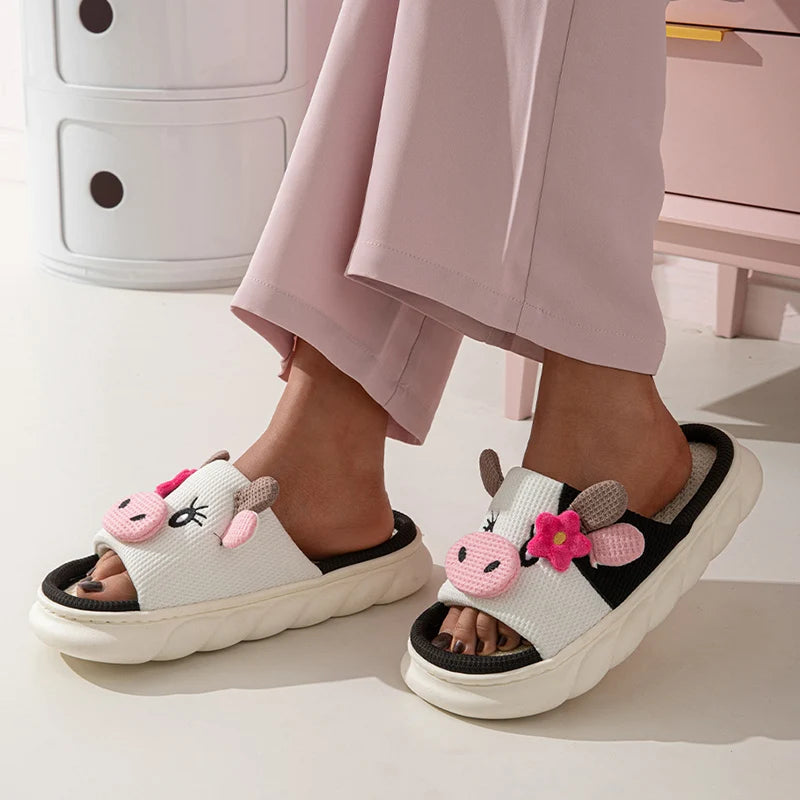 VNSPORT Lovely Milk Cow Indoor Slippers for Women