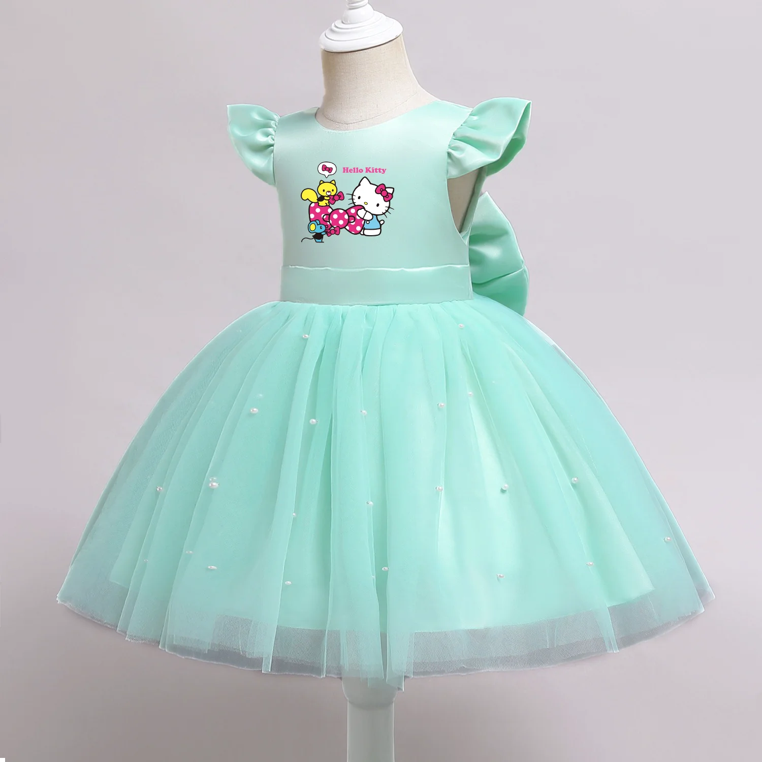 VNSPORT Hello Kitty Summer Girls Lace Dresses Tulle Tutu Princess Dresses Wedding Gown Party Wear Clothes Sleeveless birthday dress