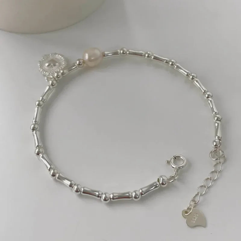 VNSPORT 925 Sterling Silver Bracelet Partial Pearls Knots Bracelets