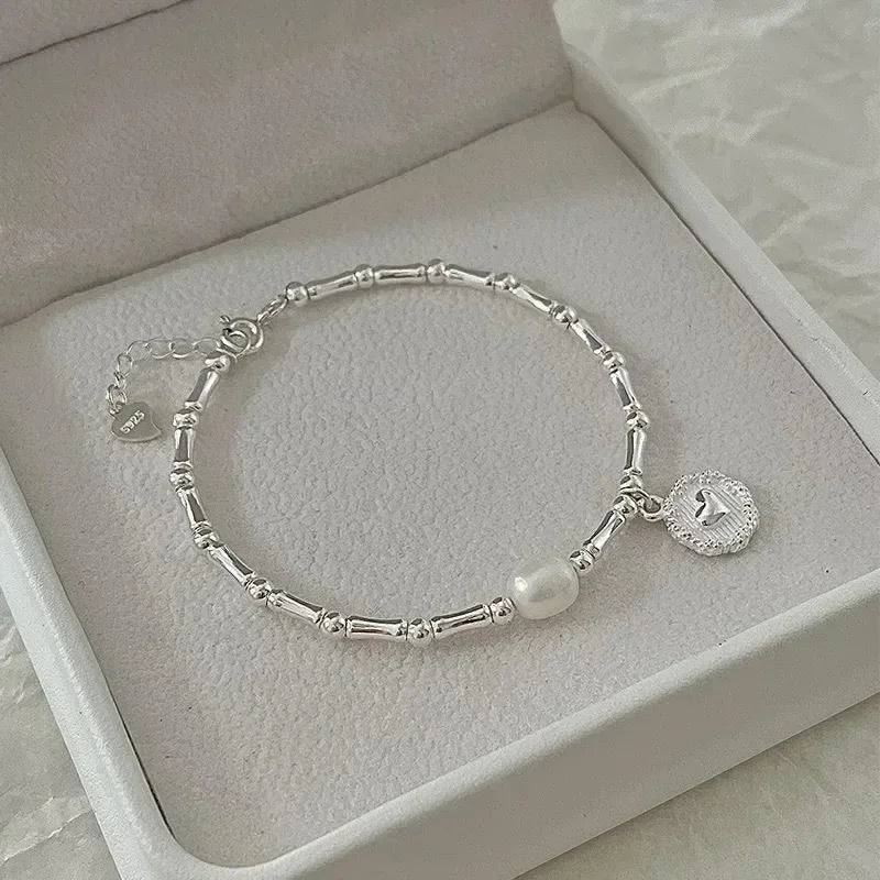 VNSPORT 925 Sterling Silver Bracelet Partial Pearls Knots Bracelets