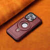 Luxury Magnetic Bracket PU Leather Phone Case,For iPhone Series 16 15 14 13 Pro Max Magsafe Wireless Charging Hollow Logo Cover
