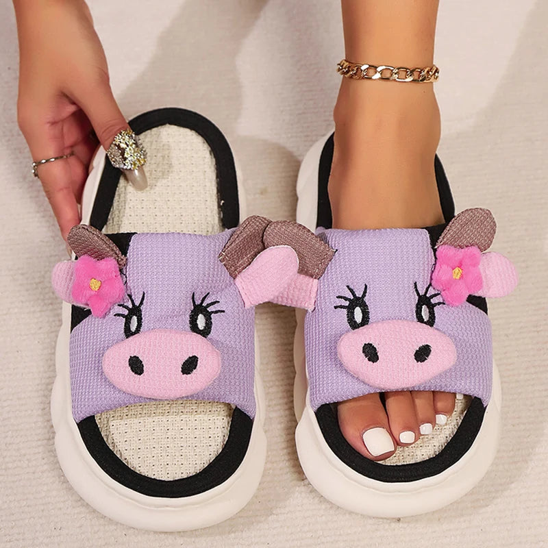 VNSPORT Lovely Milk Cow Indoor Slippers for Women