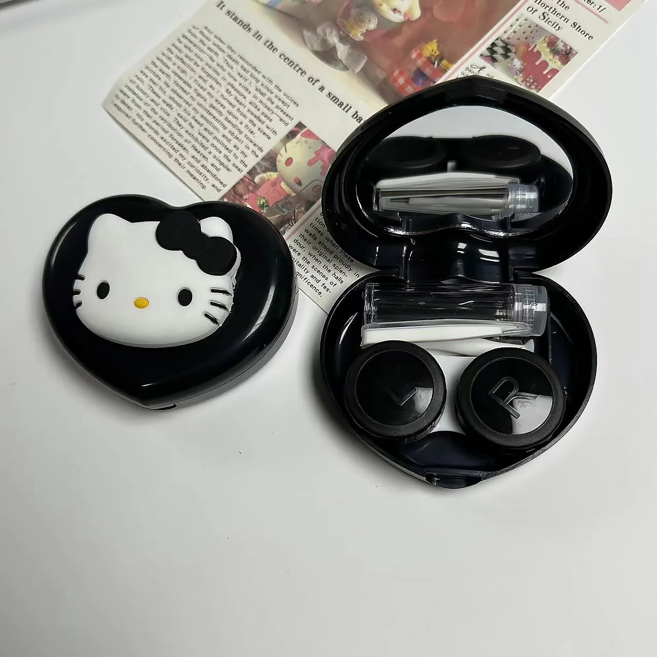 VNSPORT Kitty Contact Lens Case Cartoon Cute Kawaii Portable Contact Lens Box with Mirror Girls Travel Gifts