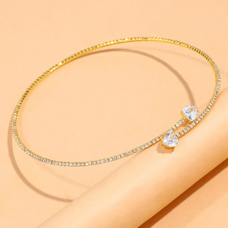 VNSPORT Fashion Rhinestone Heart Collar Choker Necklace