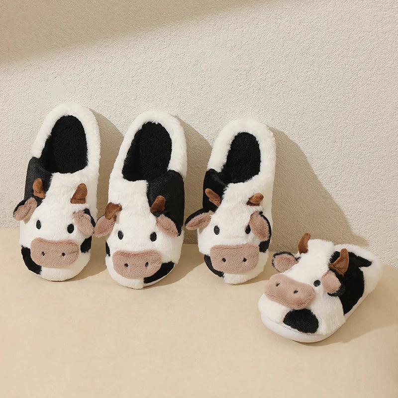 VNSPORT Winter Unisex Cartoon Cow Warm Plush Slippers