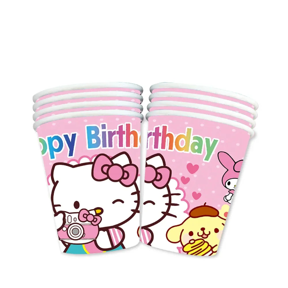 VNSPORT Hello Kitty Party Tableware Set - Cups, Plates, Napkins, Straws for Kids