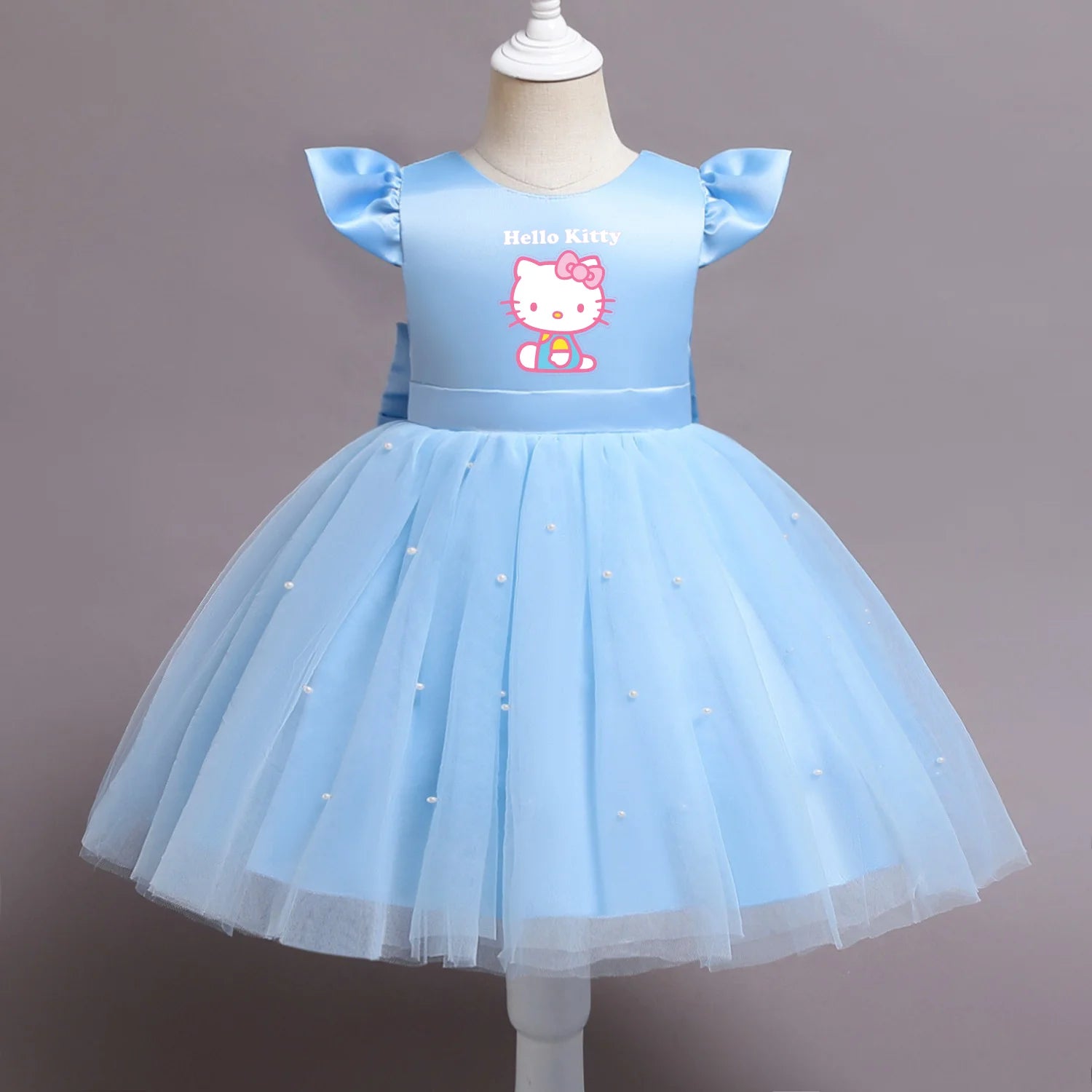 VNSPORT Hello Kitty Summer Girls Lace Dresses Tulle Tutu Princess Dresses Wedding Gown Party Wear Clothes Sleeveless birthday dress