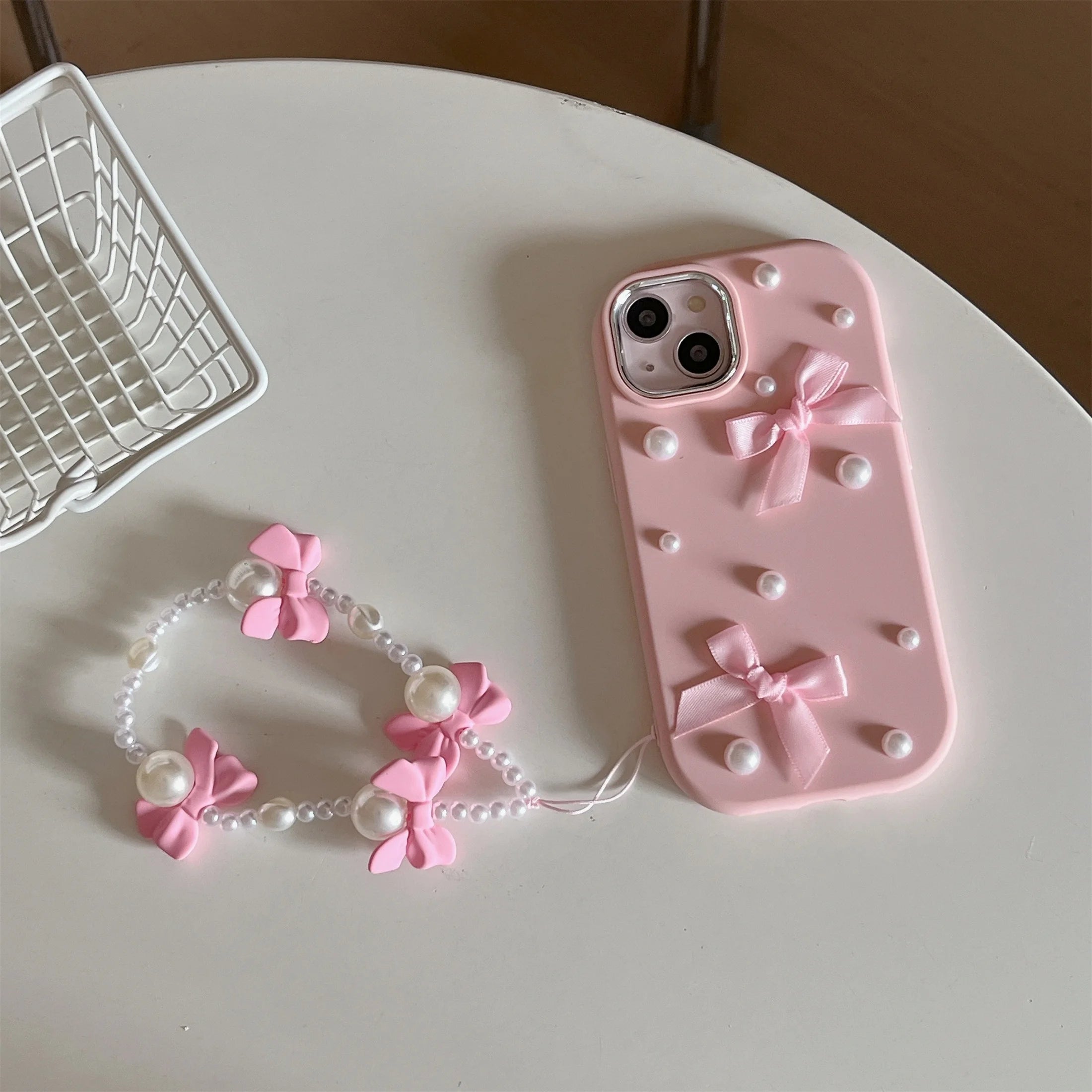 For iPhone 15 14 13 12 11 Pro Max Case 3D Pearl Bowknot Drop-proof Silicone Protective Cover