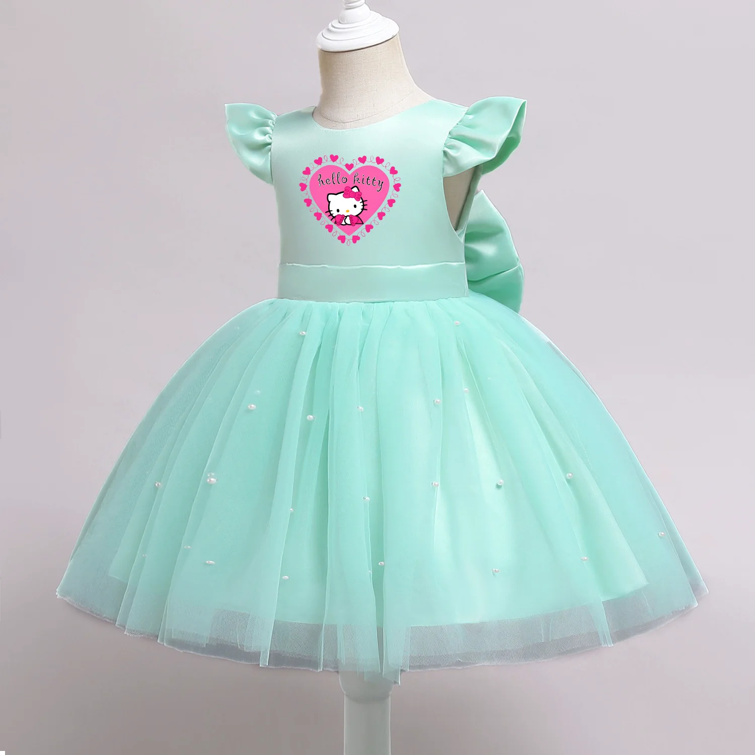 VNSPORT Hello Kitty Summer Girls Lace Dresses Tulle Tutu Princess Dresses Wedding Gown Party Wear Clothes Sleeveless birthday dress