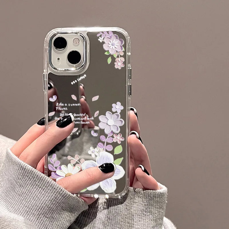 Rose Flower Phone Case For iPhone 16 Pro Case Funda iPhone 13 11 12 14 15 Pro Max Plus XR X XS Shockproof Make Up Mirror Cover