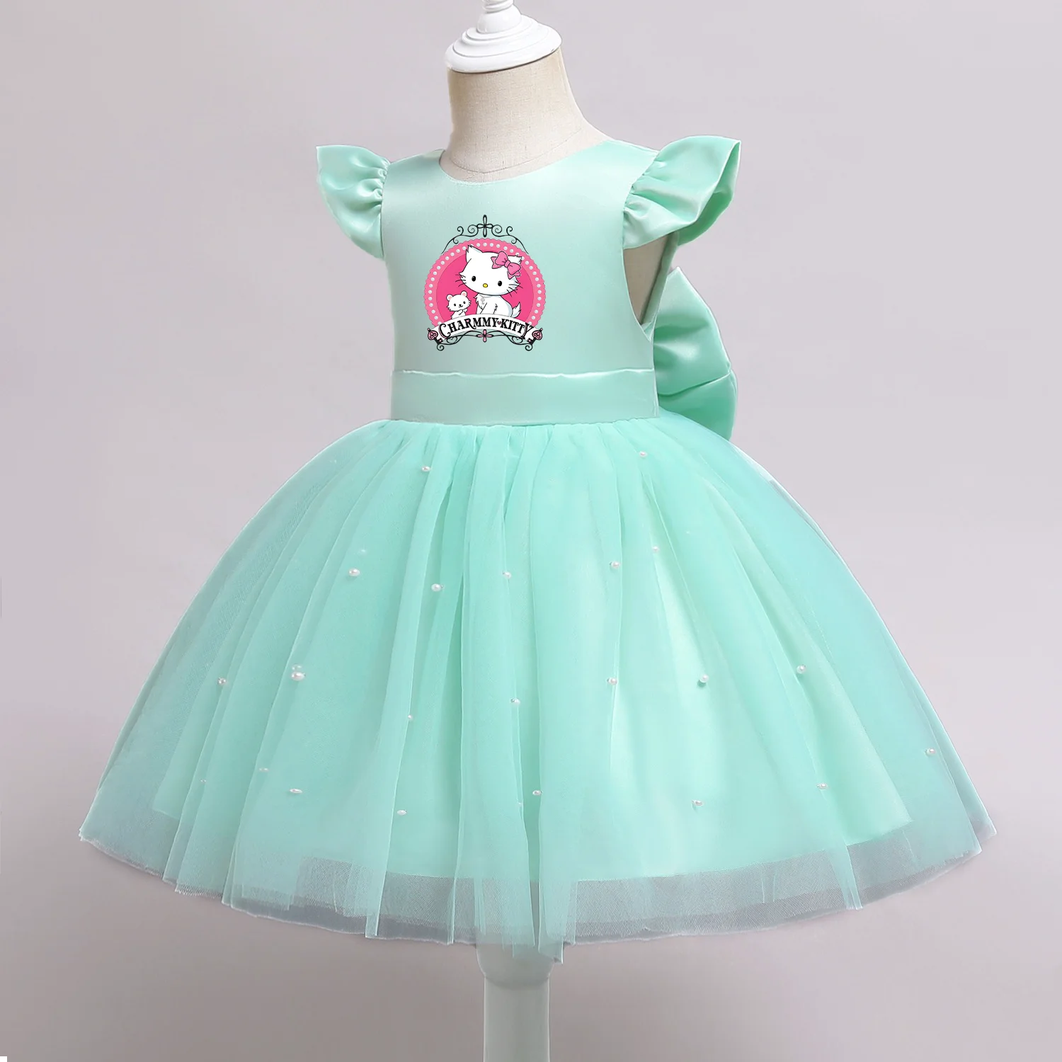 VNSPORT Hello Kitty Summer Girls Lace Dresses Tulle Tutu Princess Dresses Wedding Gown Party Wear Clothes Sleeveless birthday dress